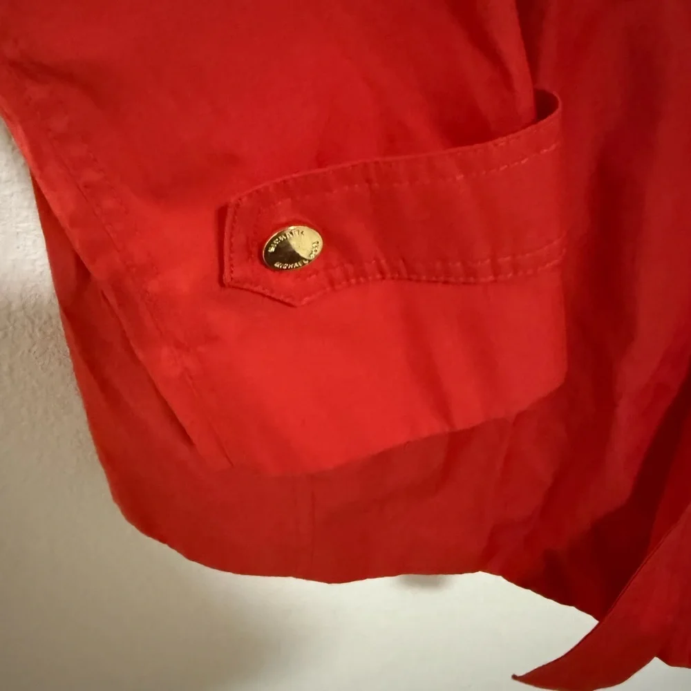 MICHAEL Michael Kors Red Belted Trench Coat Rain Jacket Hooded Size M Medium